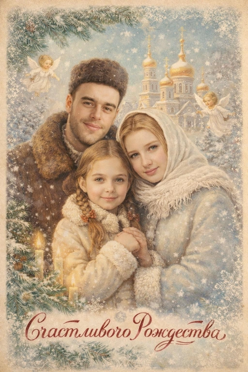 Создать винтажную рождественскую открытку по своим фото