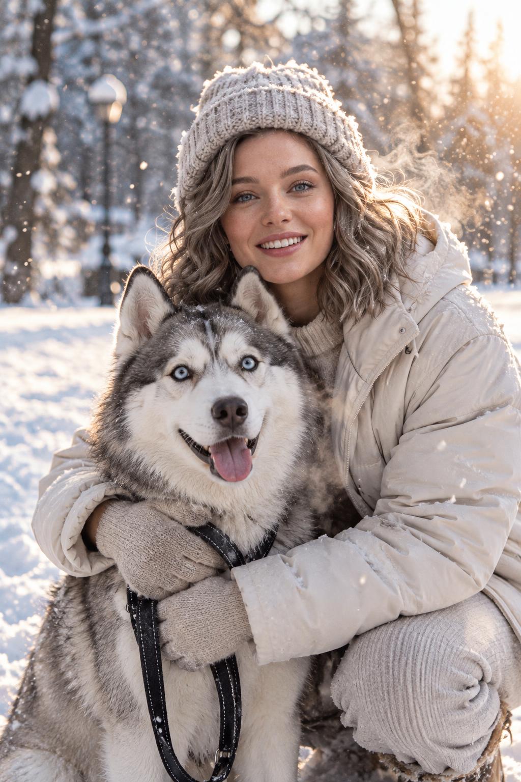 Зимняя прогулка с хаски