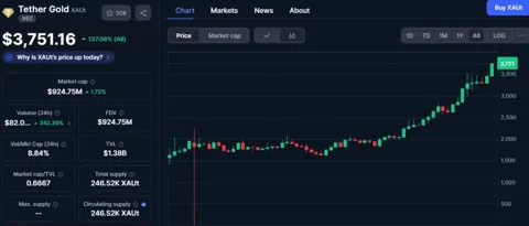 XAUT от Tether обновил рекорд капитализации на фоне роста золота