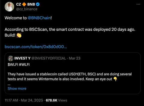Криптопроект Трампа выпустил стейблкоин USD1 на Ethereum и BNB Chain