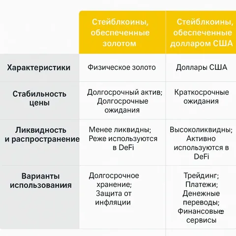 Золотые и долларовые стейблкоины: ключевые отличия