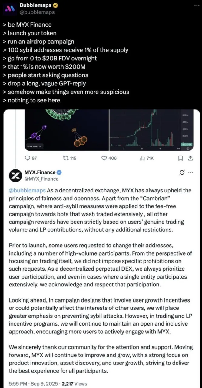 MYX Finance взлетел на 2000% за 10 дней, сообщество заподозрило инсайдеров