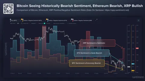 Оптимизм по XRP растет на фоне резкого падения настроений по BTC и ETH
