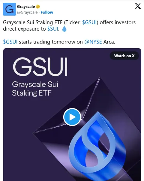 Grayscale запускает ETF на SUI. Токен вырос на 10% за неделю