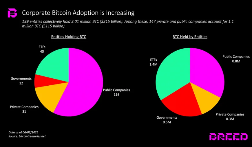 Breakdown of different types of organizations that hold BTC