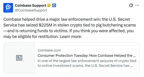 Coinbase помогла Секретной службе США вернуть $225 млн в криптовалюте