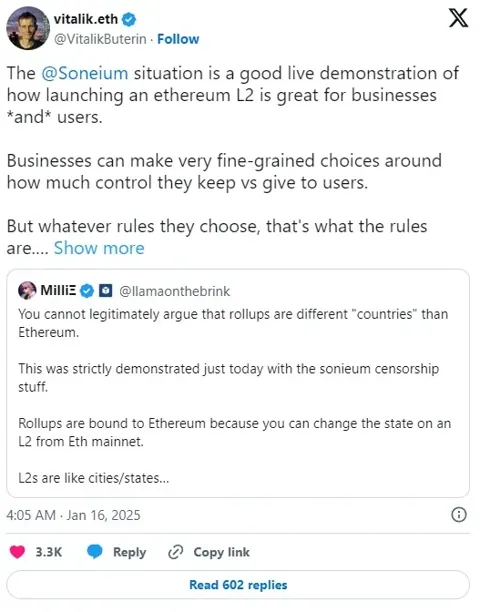 Виталик Бутерин о Soneium: Вот почему Ethereum идеален для бизнеса