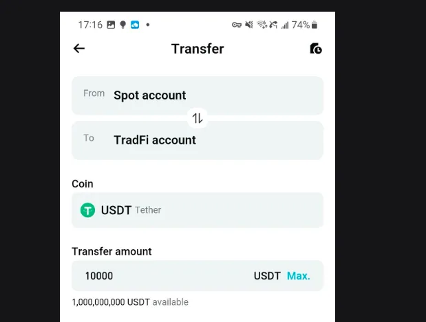 Fund your TradFi account