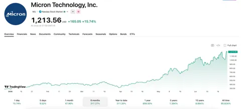 Micron стала новым фаворитом AI-рынка после рывка капитализации