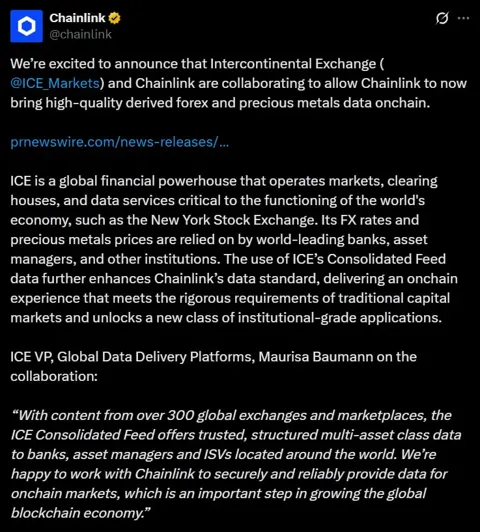 Chainlink и ICE открывают доступ к биржевым курсам валют и золота в реальном времени