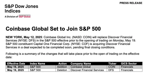 Coinbase теперь в S&P 500: криптовалютная биржа переходит в высшую лигу традиционных финансов
