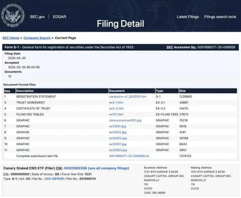Canary Capital подала заявку в SEC на запуск стейкинг-ETF по токену CRO