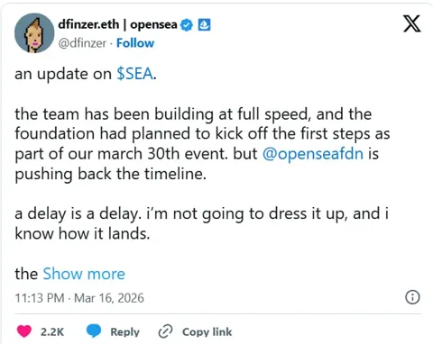 OpenSea откладывает запуск токена SEA на фоне слабого рынка