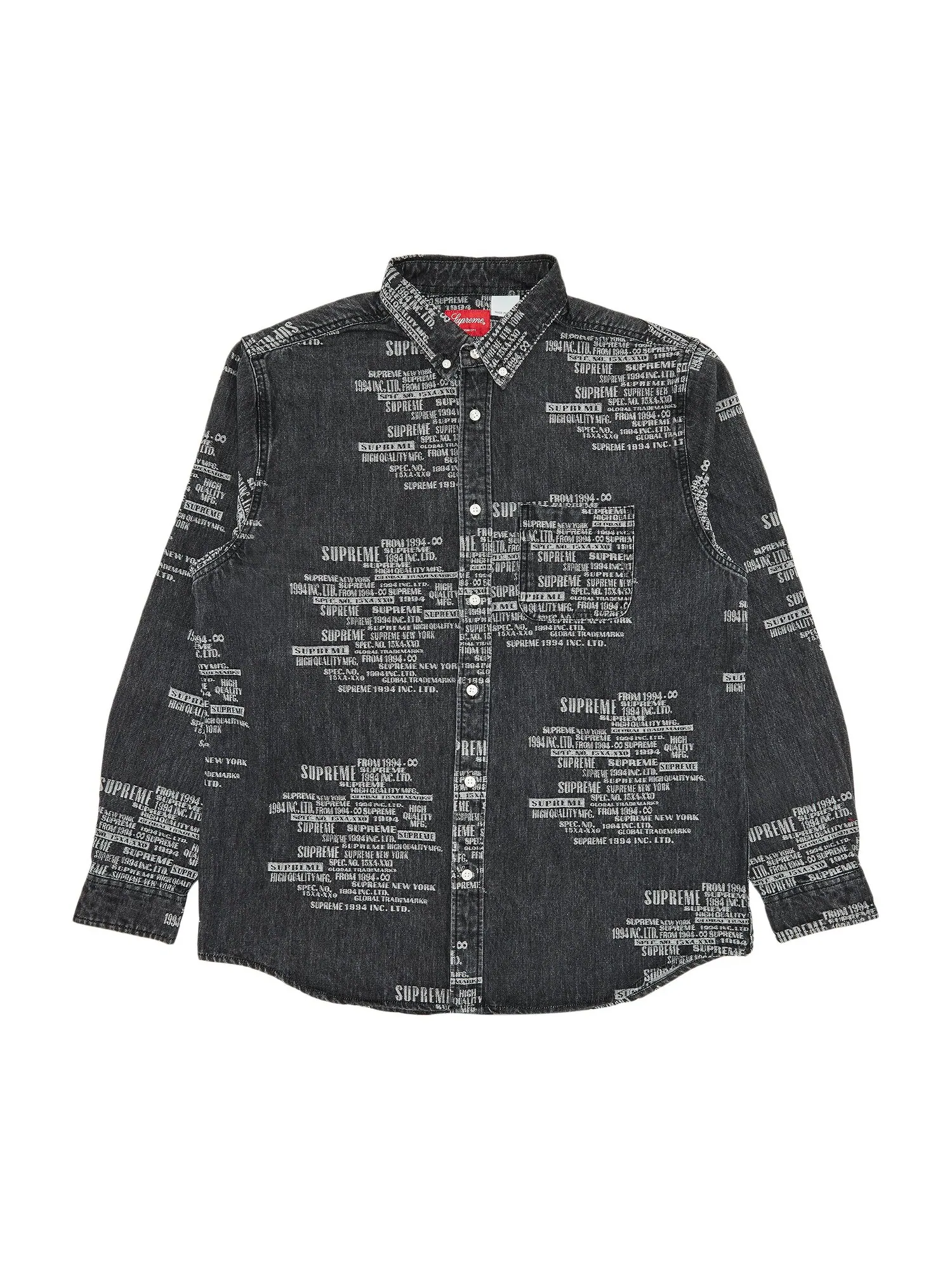 Жаккардовая джинсовая рубашка Supreme торговой марки Washed Black
