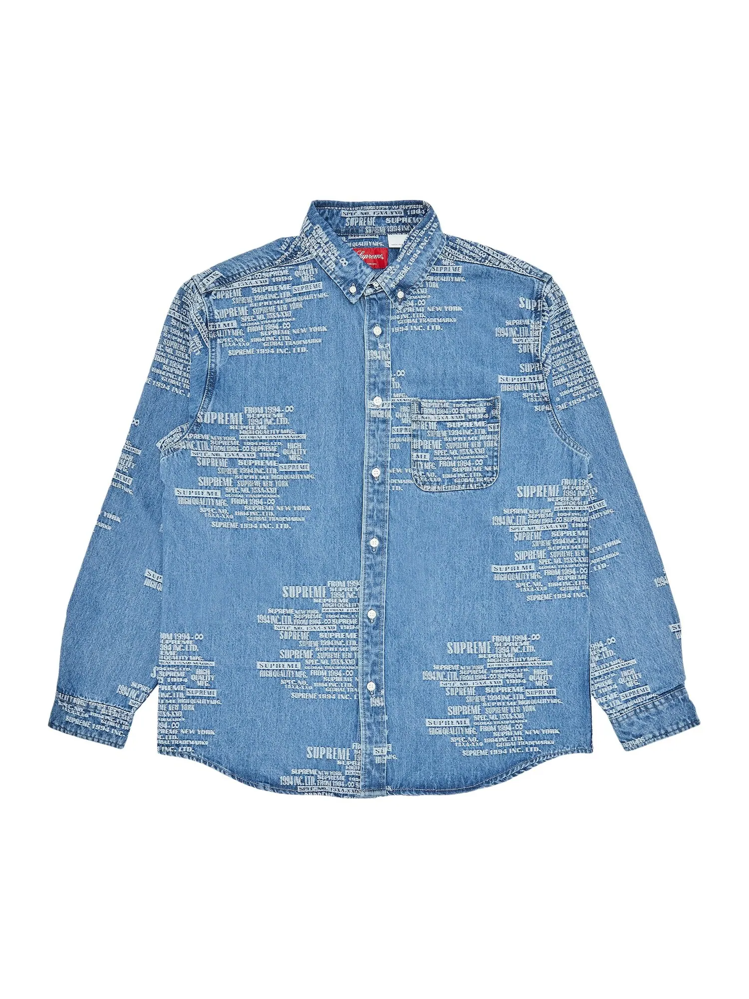 Жаккардовая джинсовая рубашка Supreme торговой марки Washed Blue