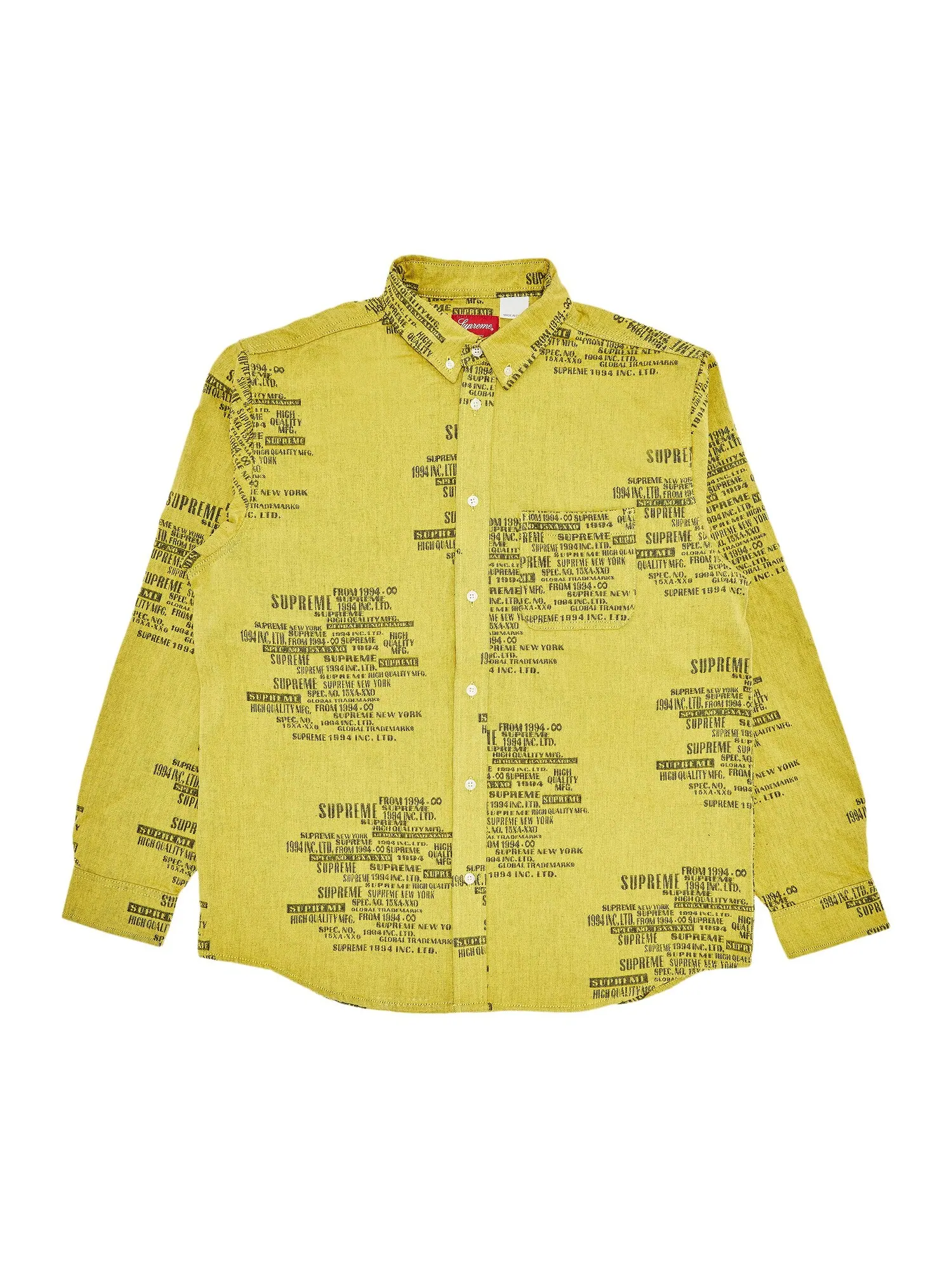 Жаккардовая джинсовая рубашка Supreme торговой марки Washed Yellow