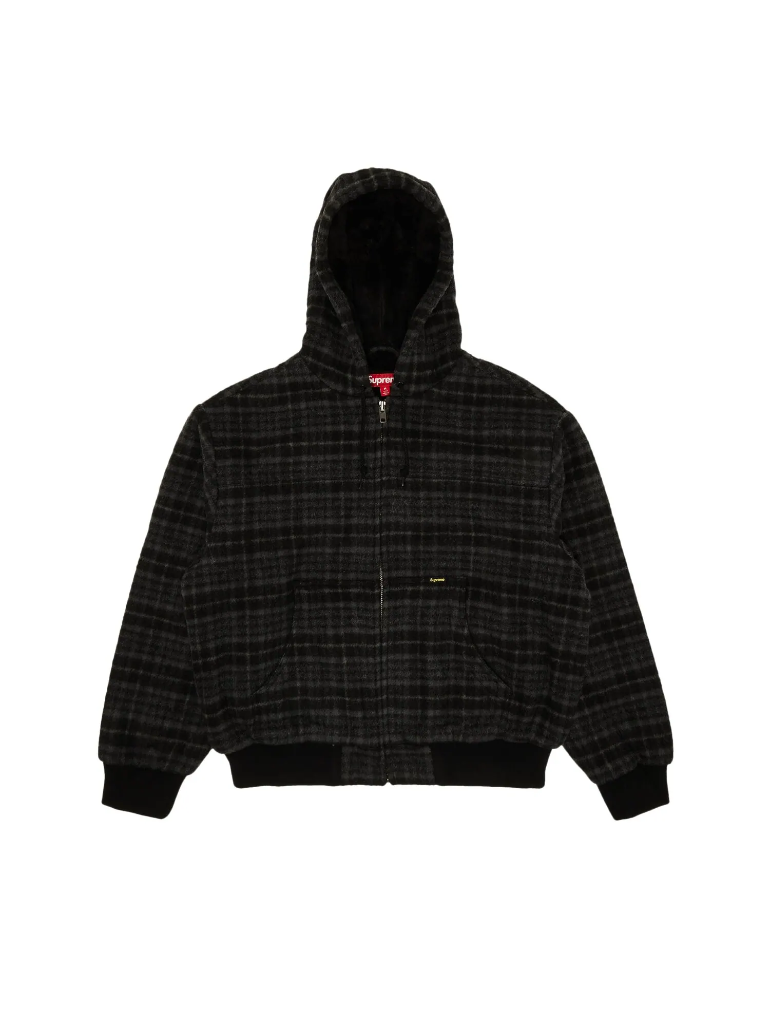 Шерстяная рабочая куртка с капюшоном в клетку Supreme — изображение 1 из 3, черный