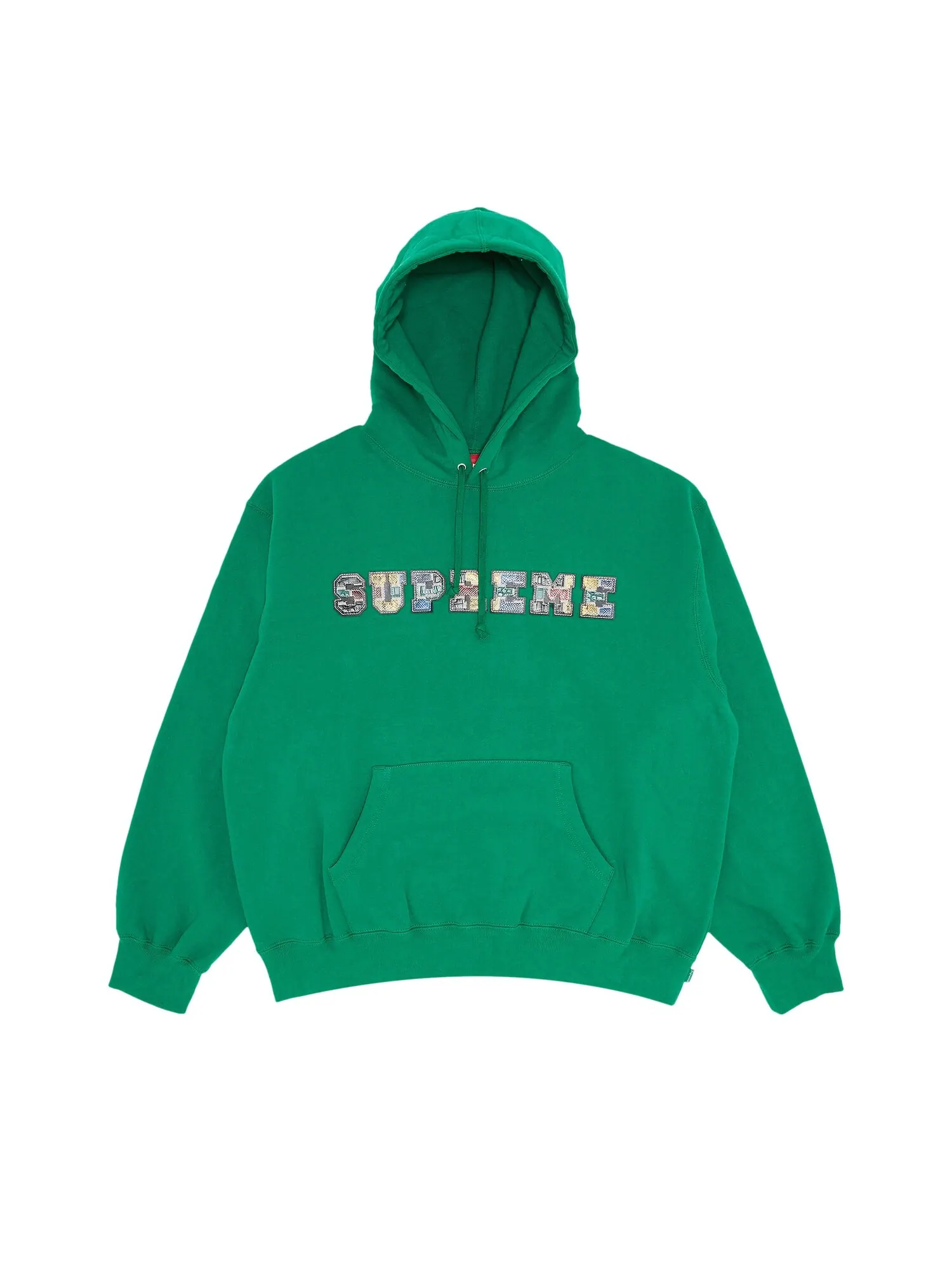 Кожаная толстовка с капюшоном Supreme Collegiate в стиле пэчворк — изображение 1 из 2, зеленый
