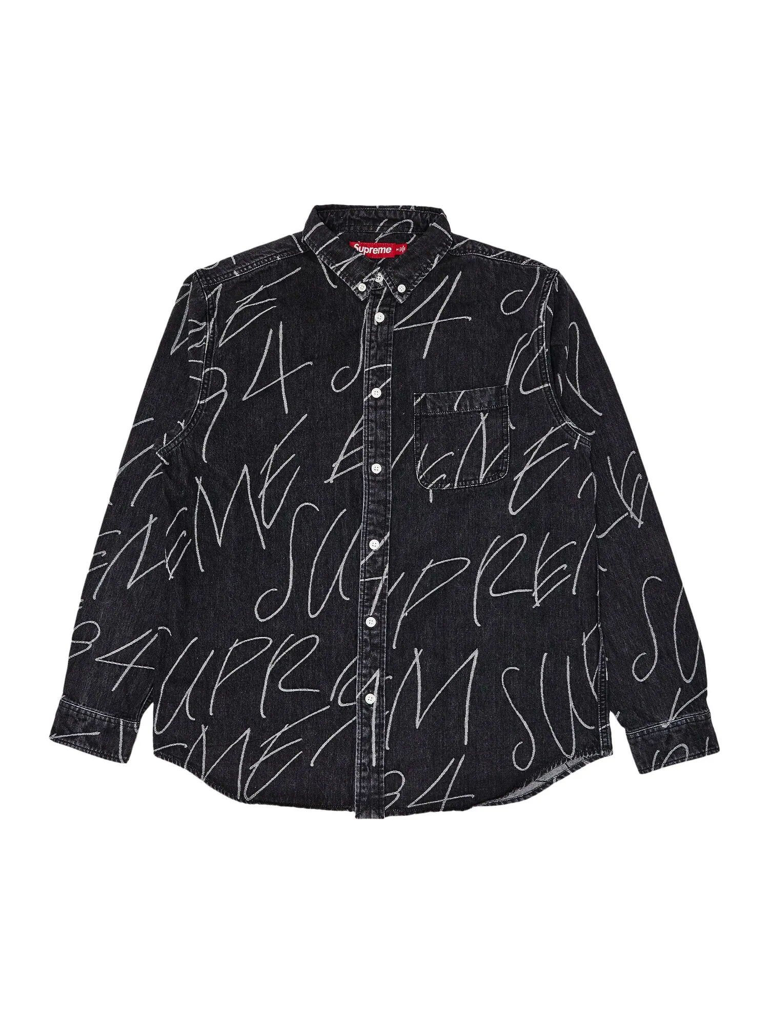Жаккардовая джинсовая рубашка Supreme Handwriting Washed Black — изображение 1 из 3, черный