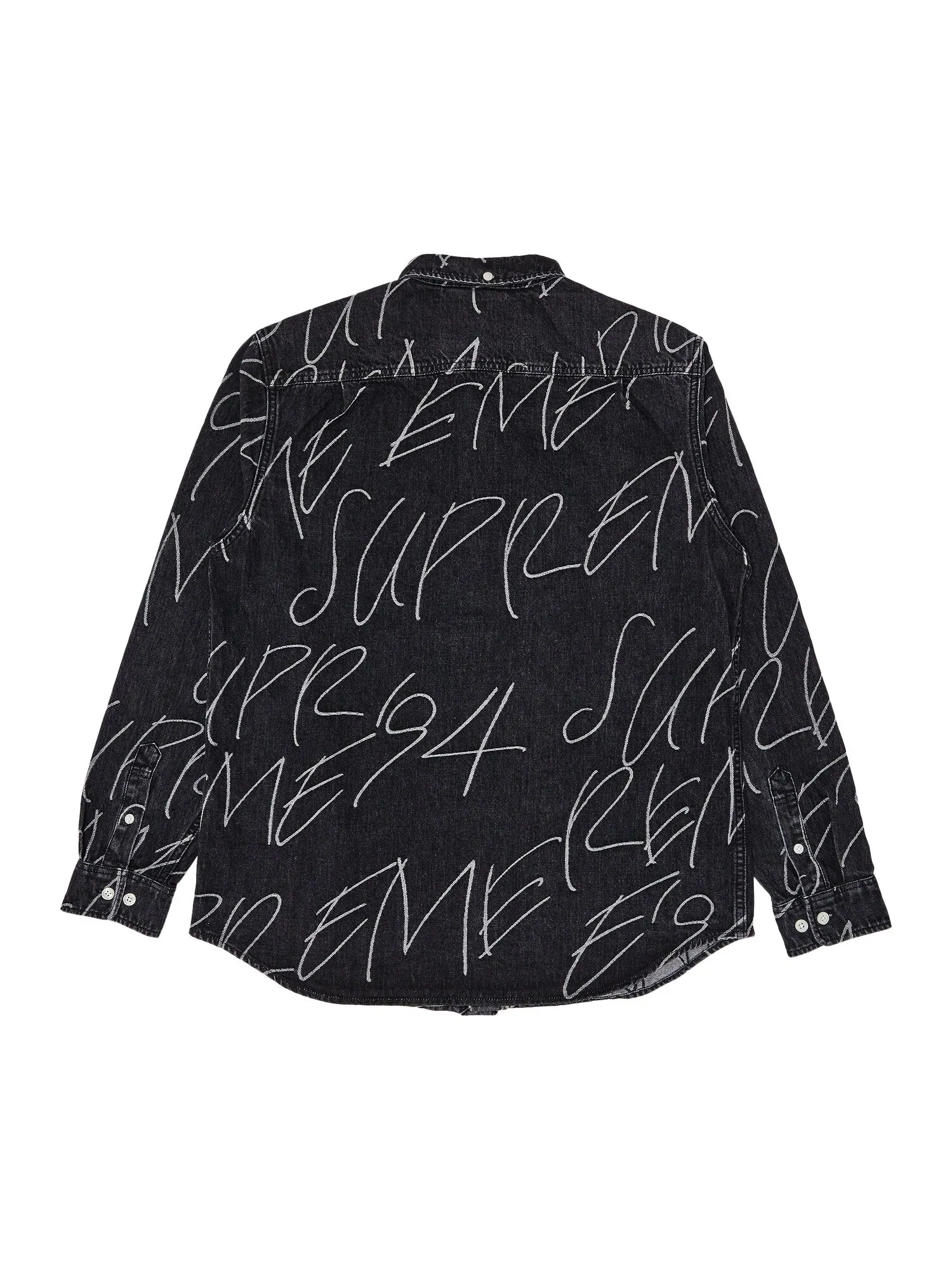 Жаккардовая джинсовая рубашка Supreme Handwriting Washed Black — изображение 2 из 3, черный
