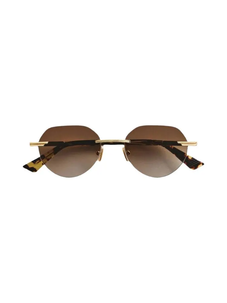 Топ Bottega Veneta Gold Round Sunglasses — изображение 1 из 3, золотистый/коричневый