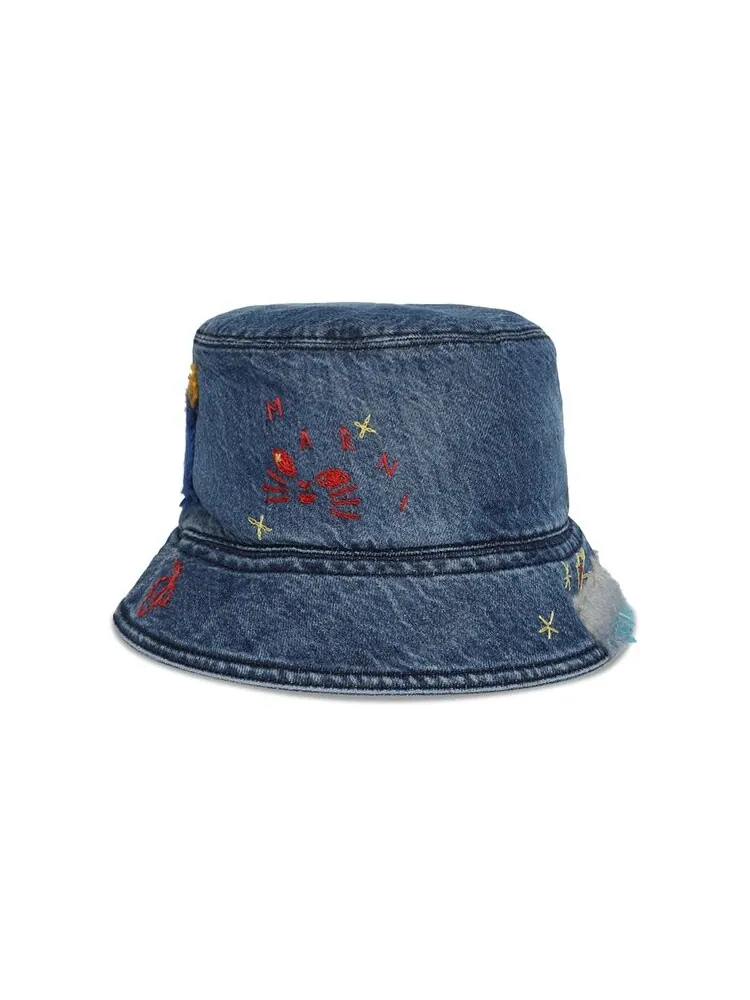 Панама Marni Embroidered Denim Bucket Hat — изображение 1 из 1, синий