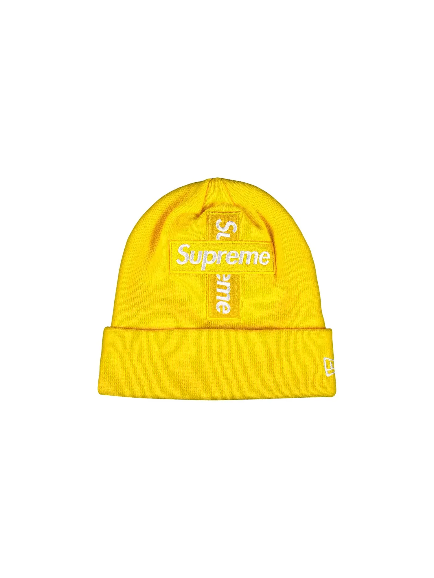 Шапка-бини Supreme x New Era с логотипом Cross Box, цвет Лимон — изображение 1 из 2