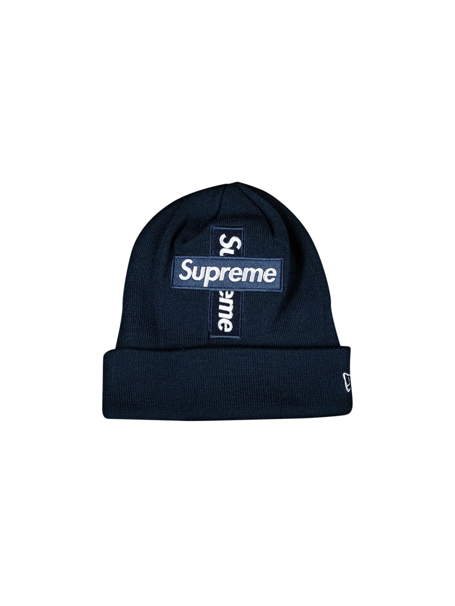 Шапка-бини Supreme x New Era Cross Box с логотипом темно-синего цвета — изображение 1 из 2, темно-синий