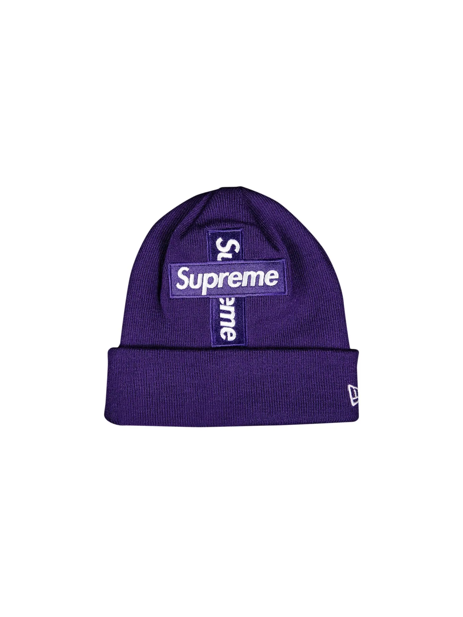 Шапка-бини с логотипом Supreme x New Era Cross Box — изображение 1 из 2, фиолетовый