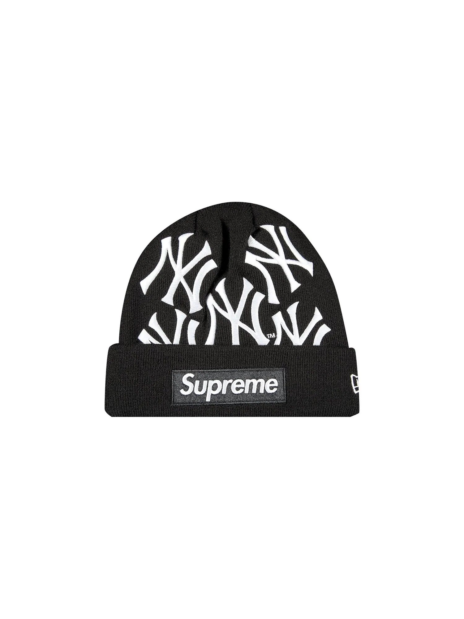 Черная шапка-бини с логотипом Supreme x New York Yankees x New Era — изображение 1 из 2