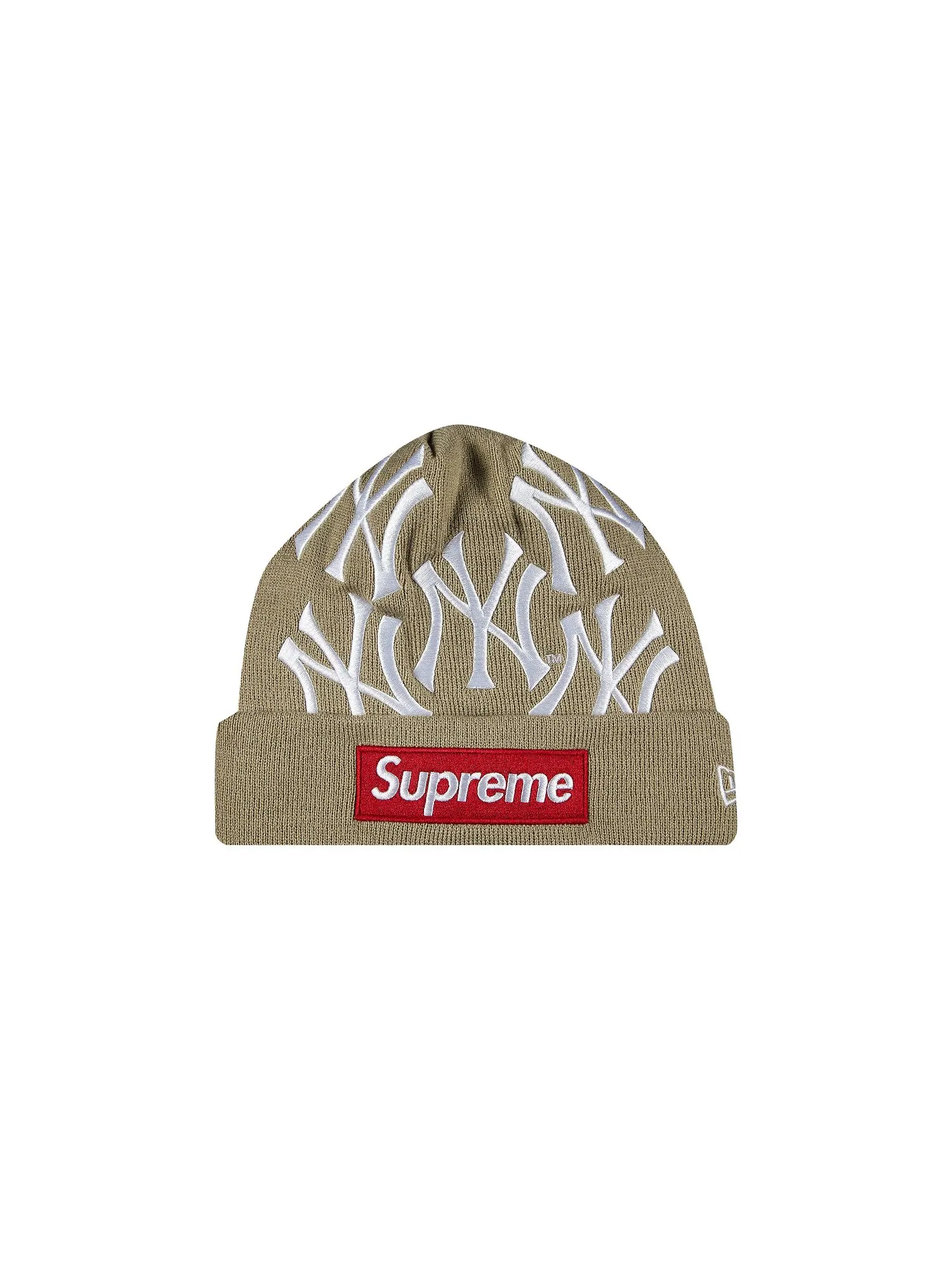 Шапка-бини с логотипом Supreme x New York Yankees x New Era Box Tan — изображение 1 из 2