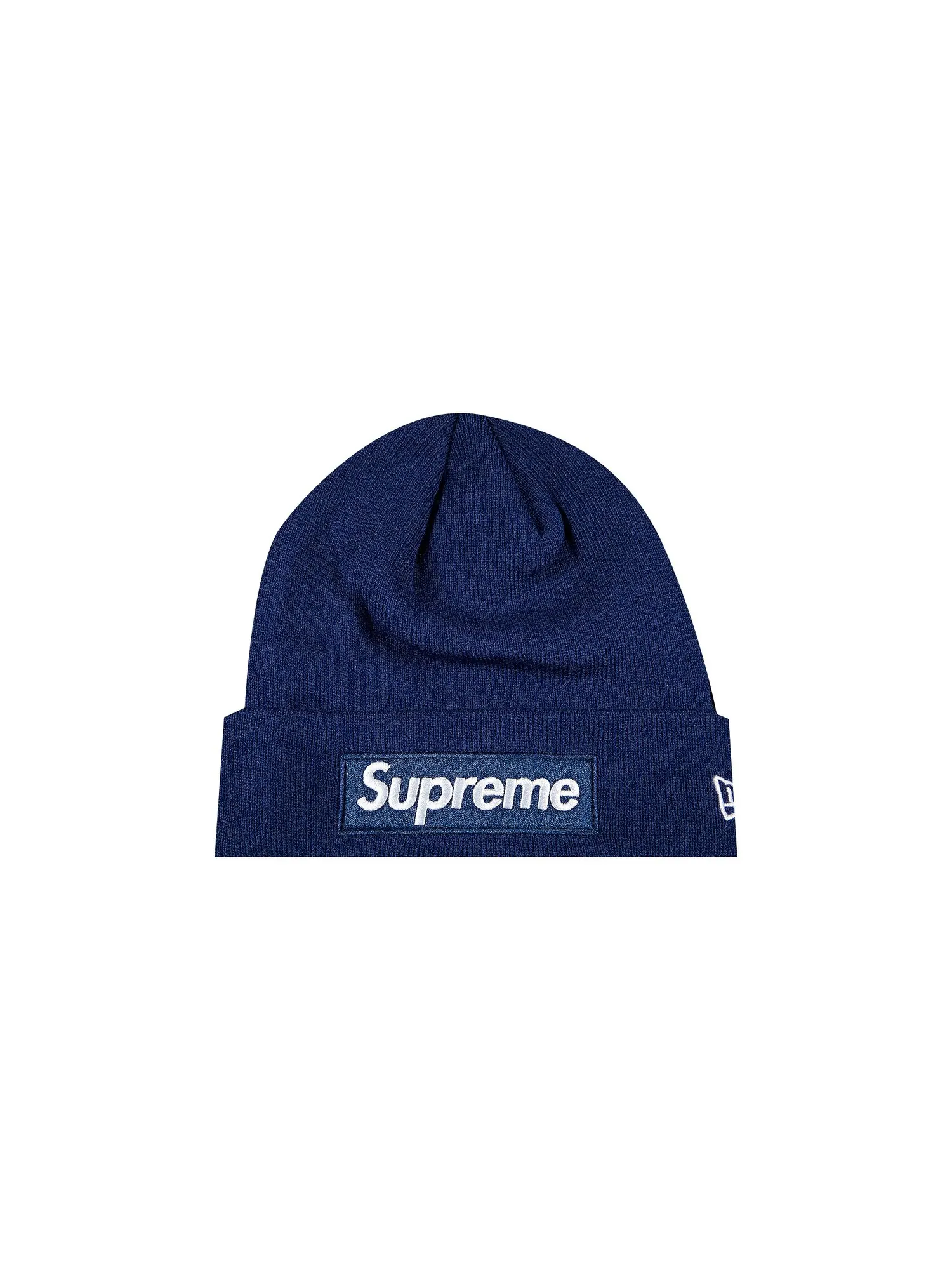 Шапка-бини с логотипом Supreme x New Era, темно-синий цвет — изображение 1 из 2