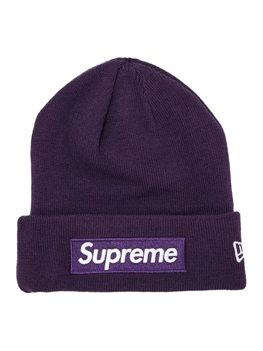 Шапка Supreme x New Era Box Logo Beanie — изображение 1 из 2, фиолетовый