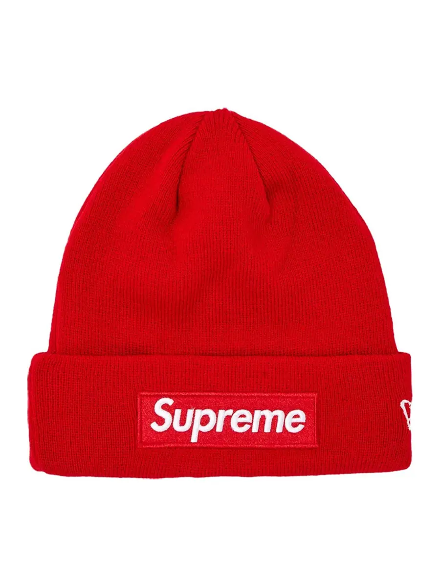 Шапка Supreme x New Era Box Logo Beanie — изображение 1 из 2, красный