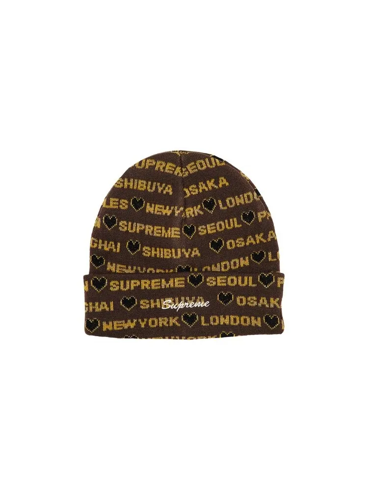 Шапка Supreme Hearts Beanie — изображение 1 из 3, коричневый