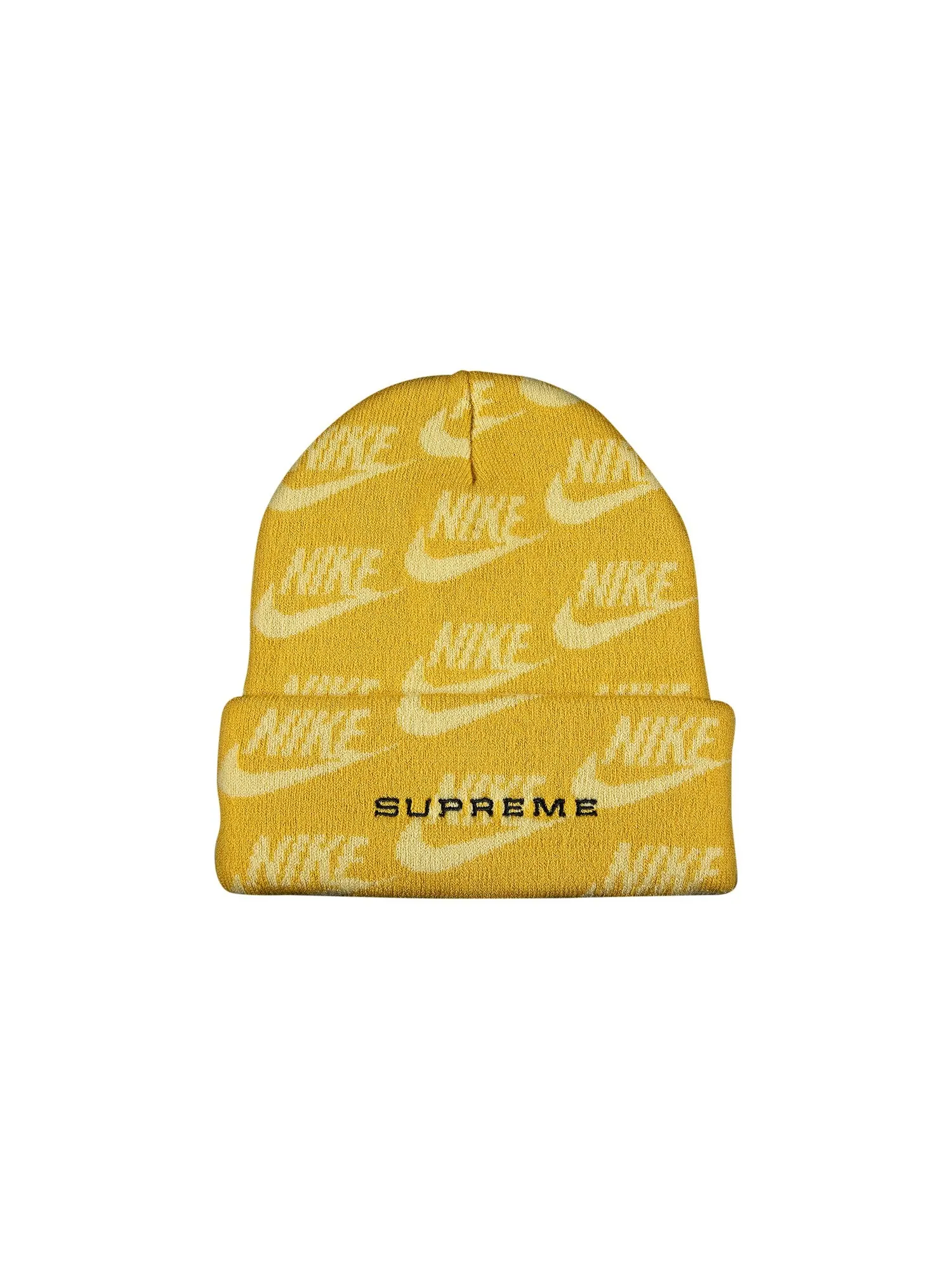 Шапка-бини Supreme x Nike с жаккардовым логотипом, бледно-желтая — изображение 1 из 1