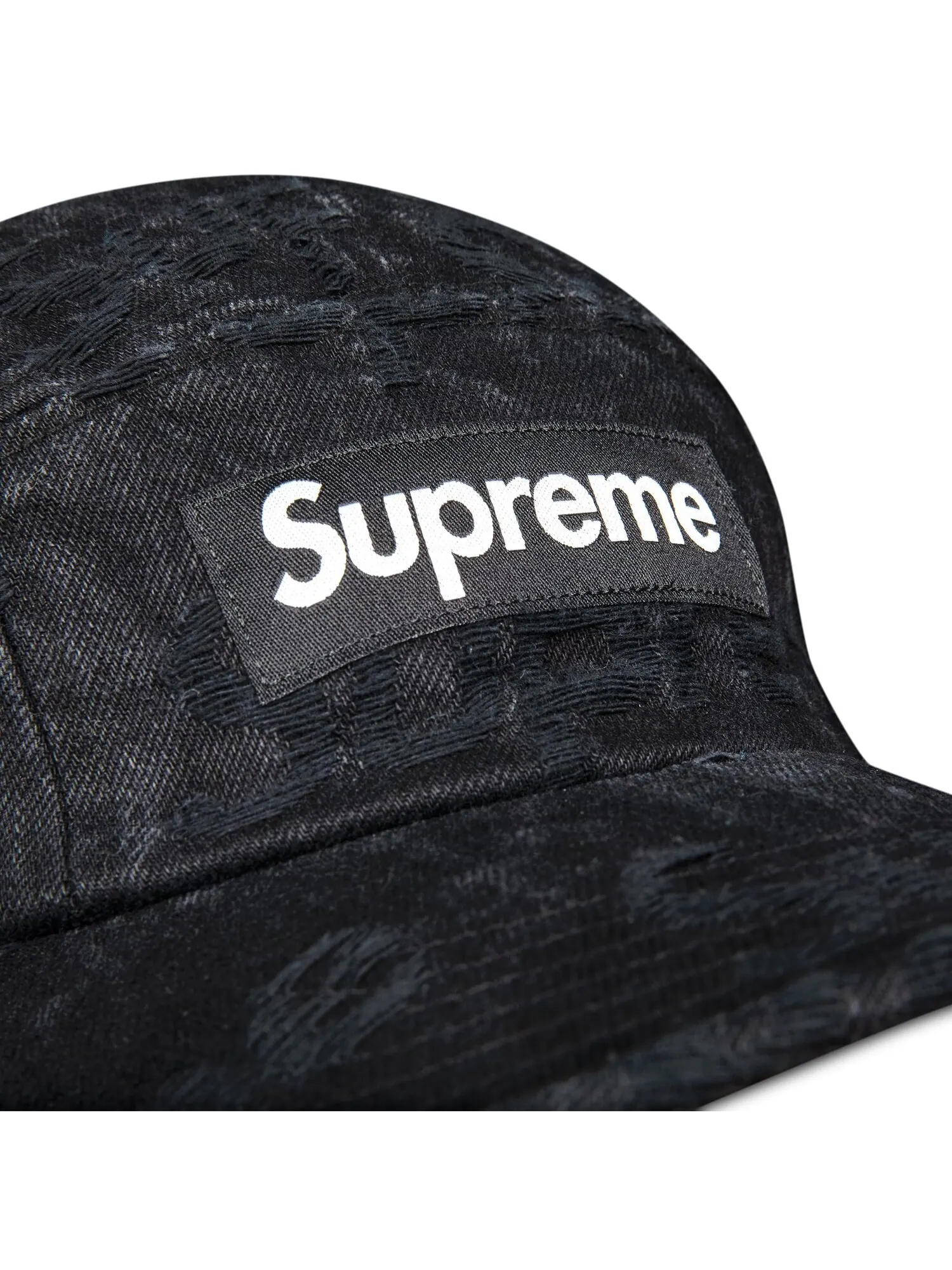 Джинсовая кепка Supreme с потертыми логотипами — изображение 3 из 3, черный