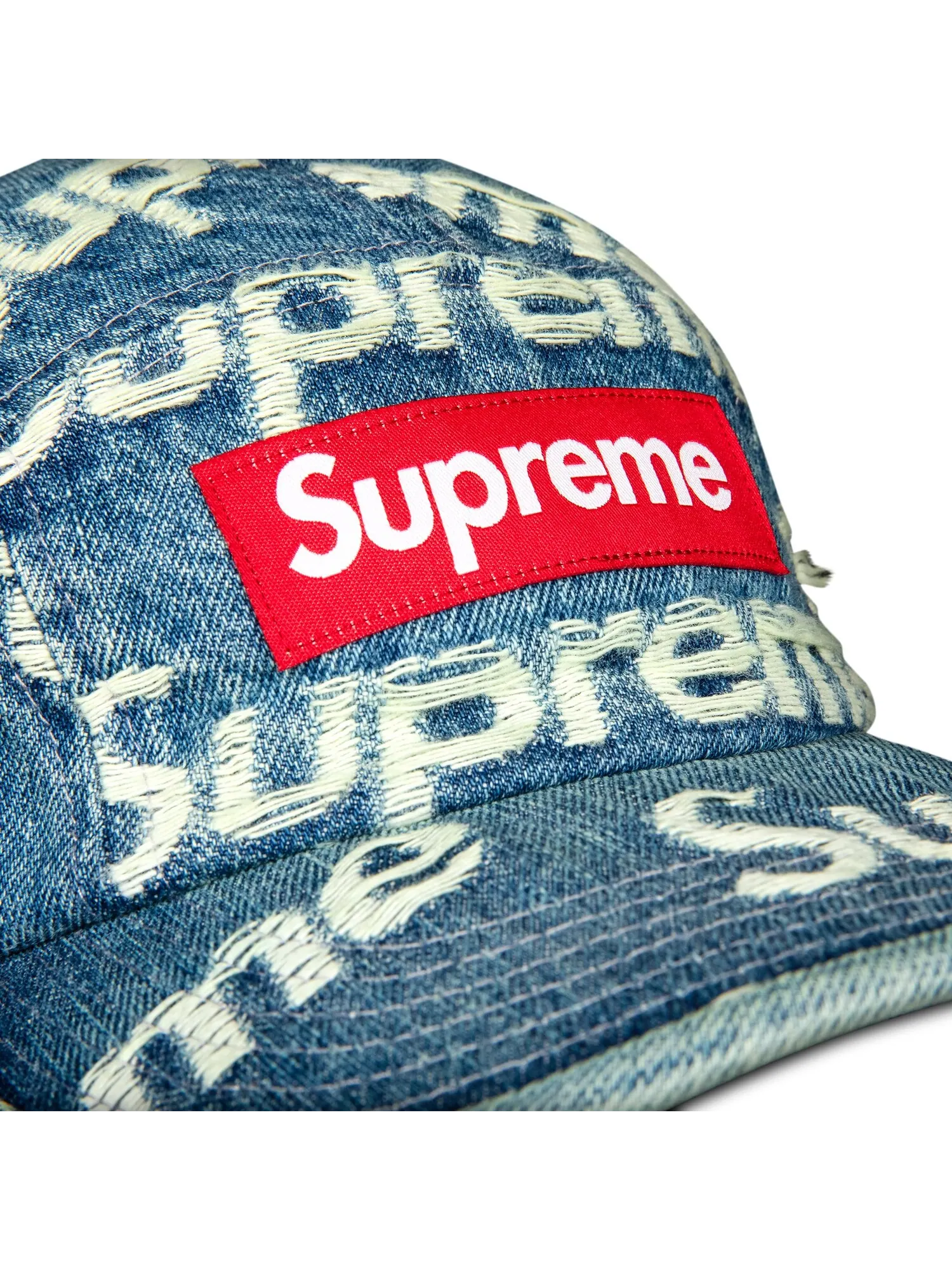 Джинсовая кепка Supreme с потертыми логотипами — изображение 3 из 3, синий
