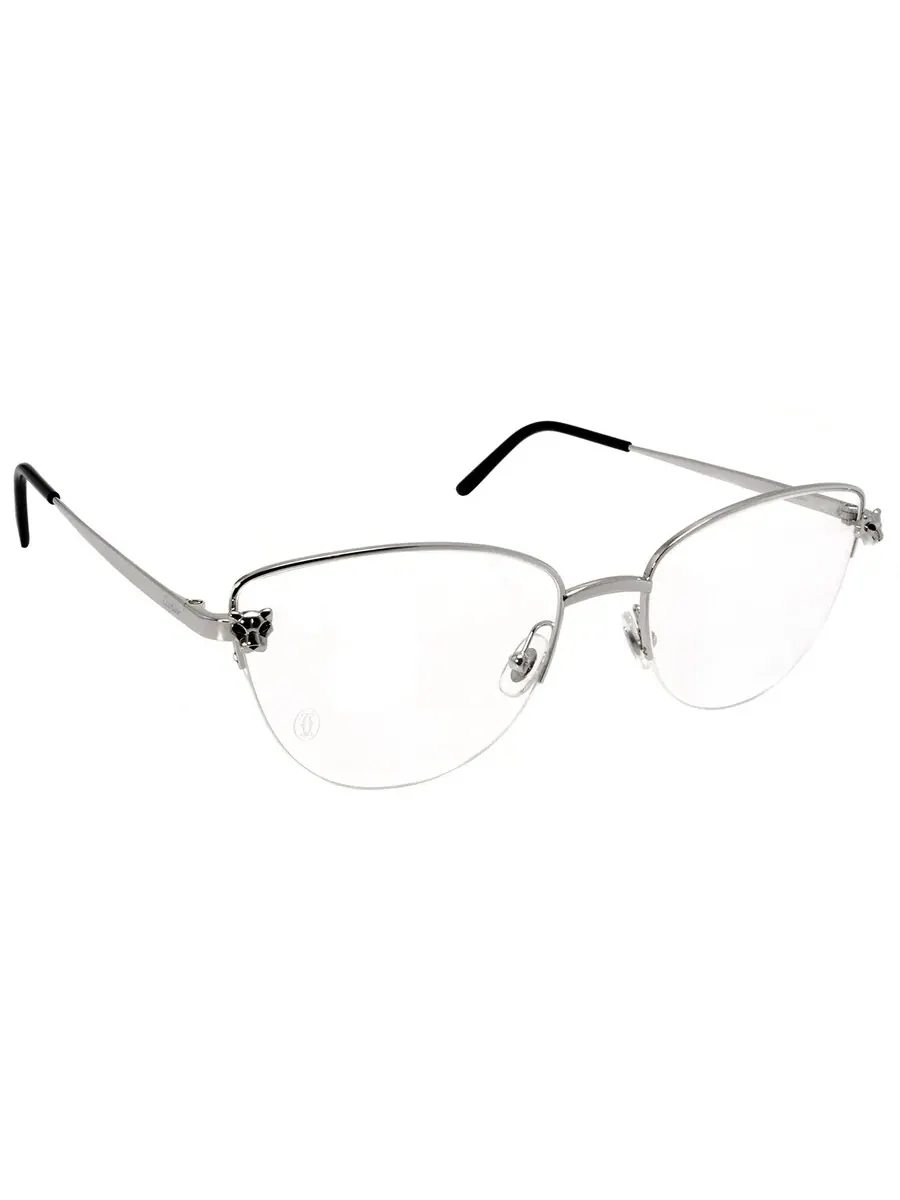 Женские очки Cartier Panthere de Cartier Demo Cat Eye CT0208O 002 55 — изображение 2 из 3, серебряный