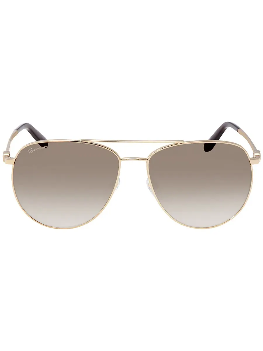 Солнцезащитные очки-пилоты Ferragamo Grey Gradient SF157S 717 60 — изображение 1 из 4, золото