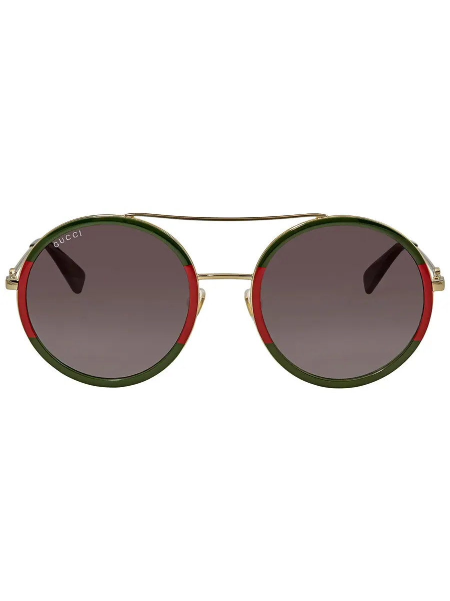 Женские солнцезащитные очки Gucci зеленого градиента круглой формы GG0061S 003 56 — изображение 1 из 5, золото