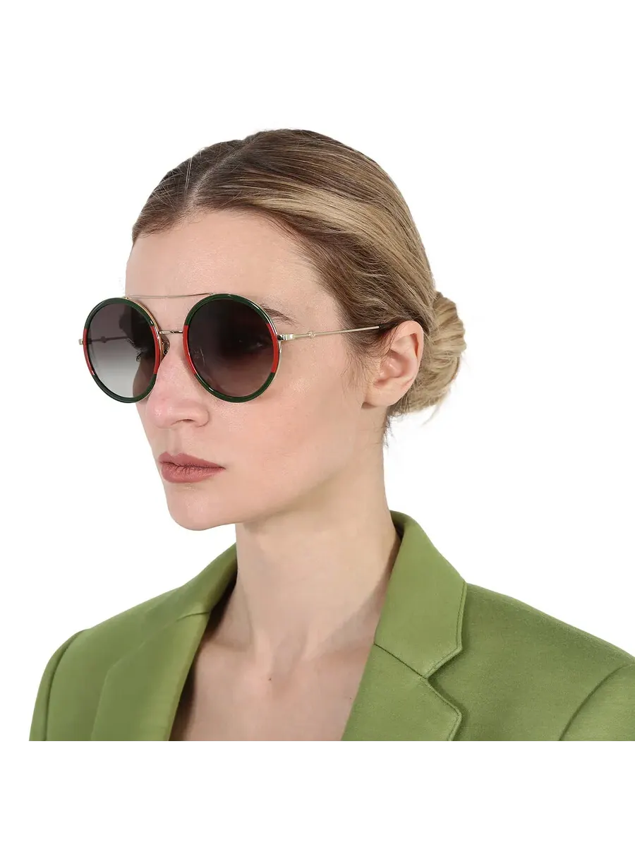 Женские солнцезащитные очки Gucci зеленого градиента круглой формы GG0061S 003 56 — изображение 2 из 5, золото