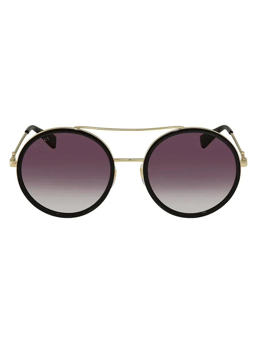 Женские солнцезащитные очки Gucci серого градиента круглой формы GG0061S 001 56 — изображение 1 из 5, черный