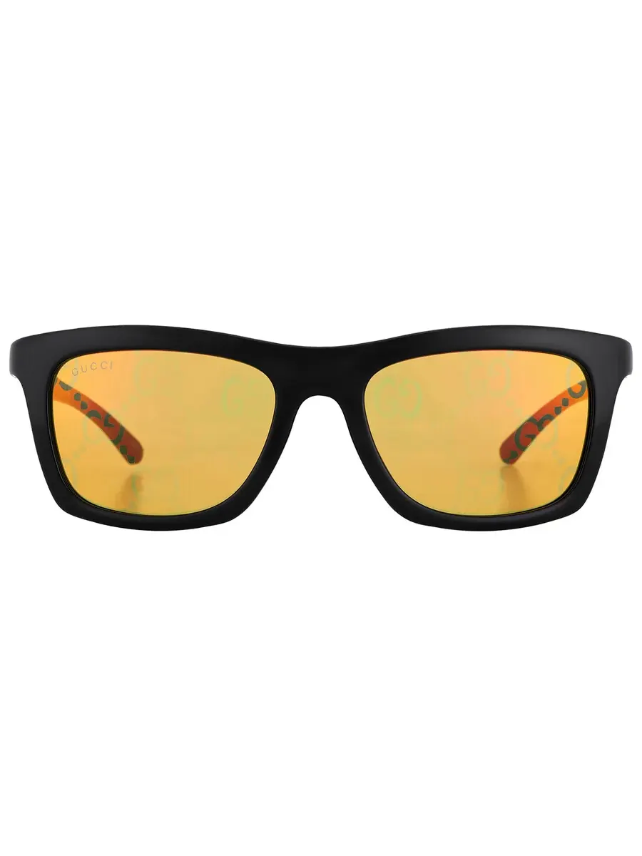 Мужские солнцезащитные очки Gucci GG1735S 005 54 с желтым зеркальным логотипом — изображение 1 из 5, черный/зеленый