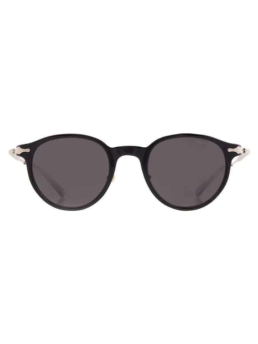Серые мужские солнцезащитные очки Montblanc круглые MB0362S 001 49, черный/золотой — изображение 1 из 4, черный/золотистый