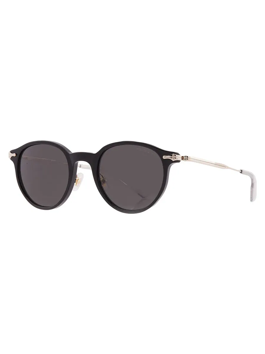 Серые мужские солнцезащитные очки Montblanc круглые MB0362S 001 49, черный/золотой — изображение 2 из 4, черный/золотистый