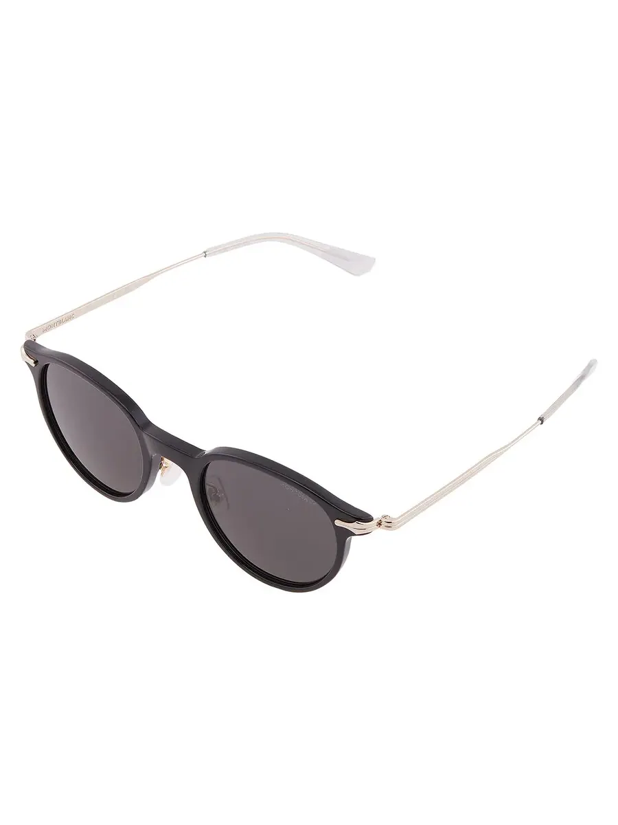Серые мужские солнцезащитные очки Montblanc круглые MB0362S 001 49, черный/золотой — изображение 3 из 4, черный/золотистый