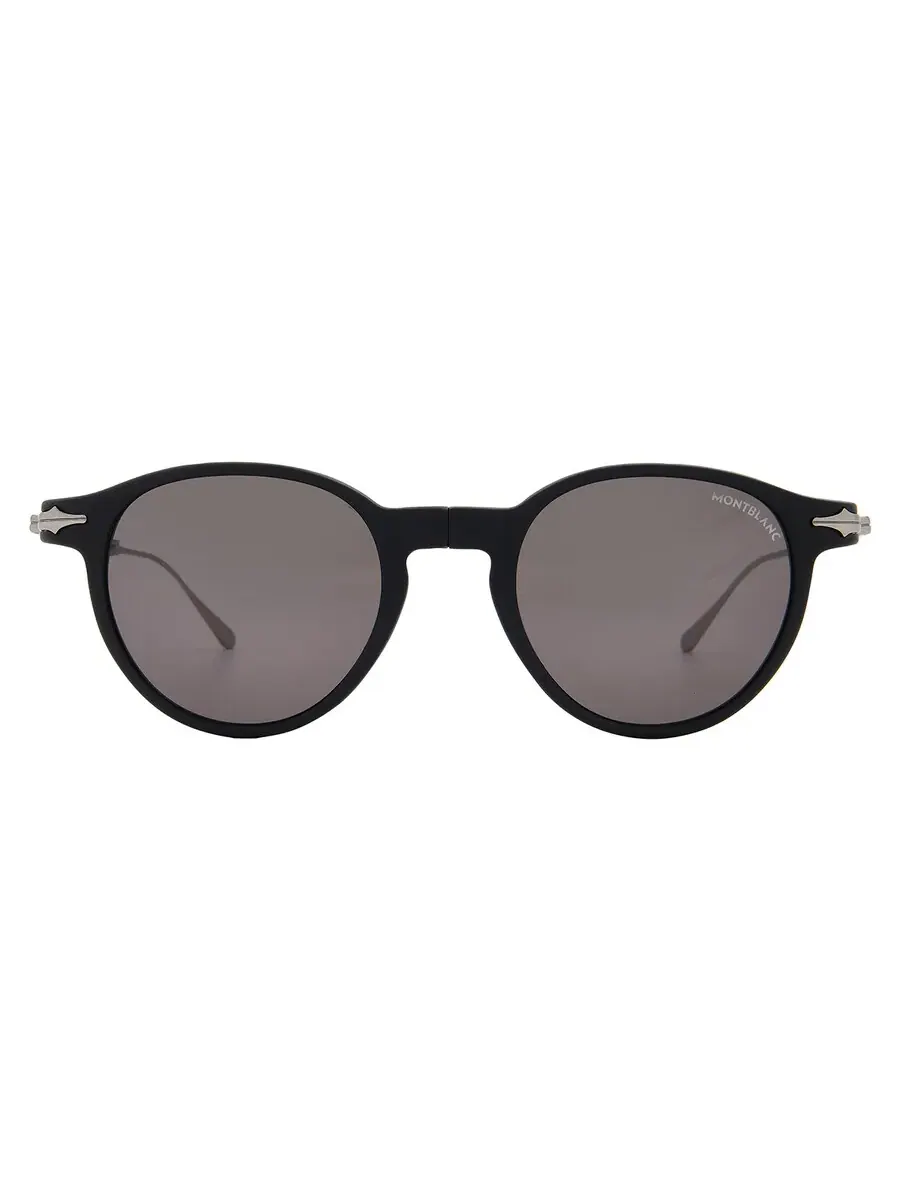 Серые мужские солнцезащитные очки Montblanc круглые MB0407S 002 49 — изображение 1 из 4, черный/серый