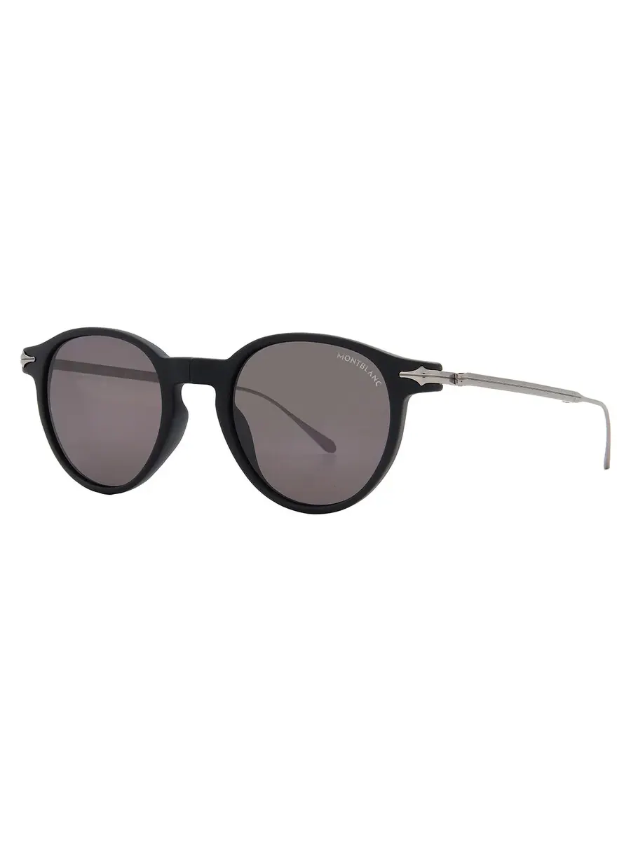 Серые мужские солнцезащитные очки Montblanc круглые MB0407S 002 49 — изображение 2 из 4, черный/серый