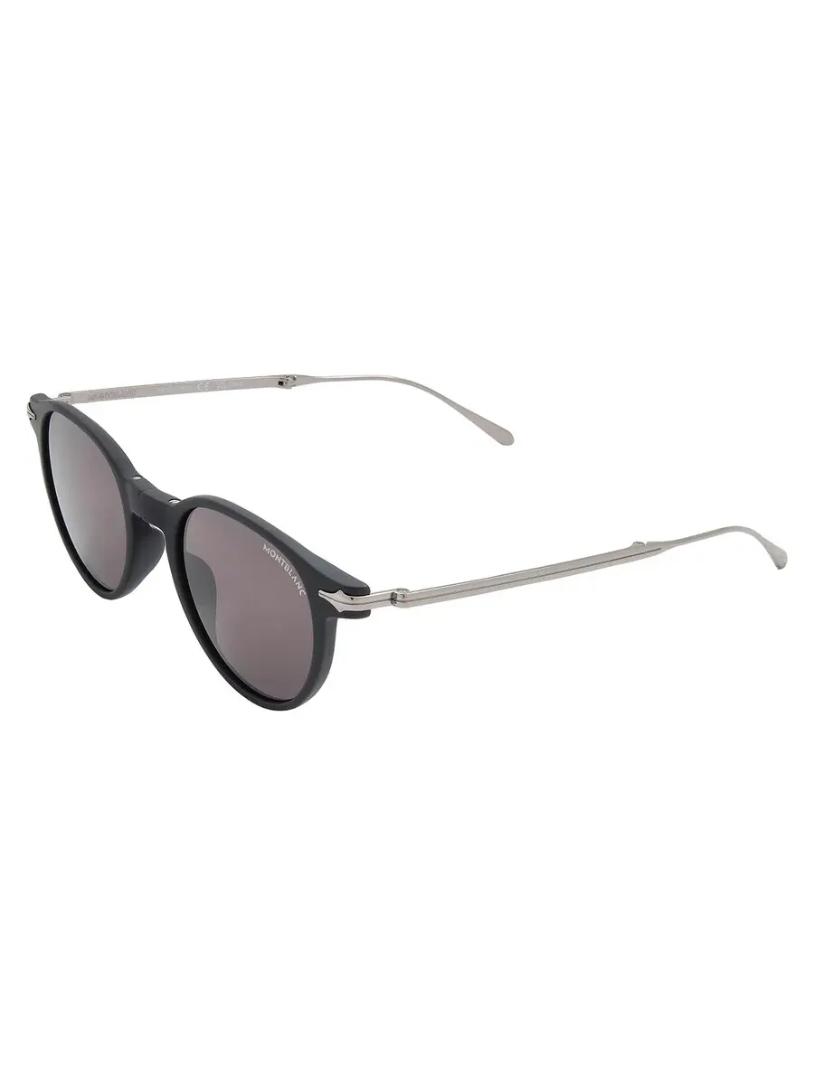 Серые мужские солнцезащитные очки Montblanc круглые MB0407S 002 49 — изображение 4 из 4, черный/серый